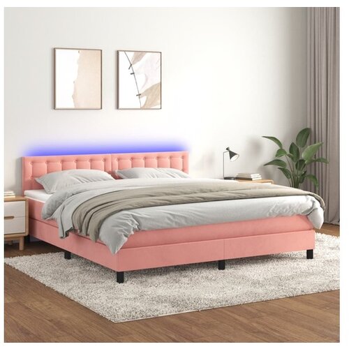 VidaXL Krevet box spring s madracem LED ružičasti 160x200cm bar&amp;scaron;unasti Slike