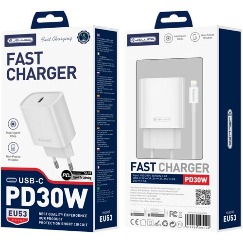 Jellico EU53 PD 30W STENSKI POLNILEC ZA APPLE IPHONE 11 12 13 14 S KABLOM, (5000337790) Cene