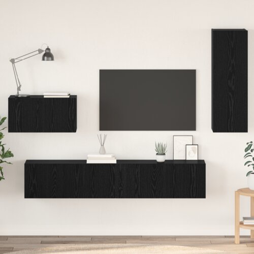 vidaXL Stenski TV kabinet s polico Drugo s shranjevanjem z vrati 4 pcs Črni hrast Cene