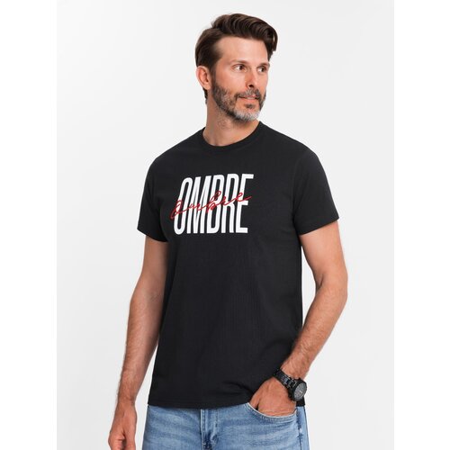 Ombre Men's cotton T-shirt with delicate embroidery - cream Cene