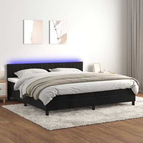The Living Store Box spring postelja z vzmetnico LED črna 200x200 cm žamet - Box Spring Postelja, (21489646) Slike