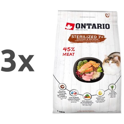 Ontario Cat Sterilised +7 - pi&scaron;čanec in losos 3 x 2 kg Cene