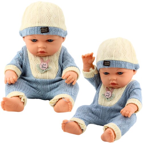 Baby Doll in Blue Knitted Outfit with Cap Cene