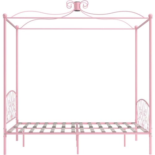 VidaXL okvir za krevet s nadstre&amp;scaron;nicom ružičasti metalni 140 x 200 cm Slike