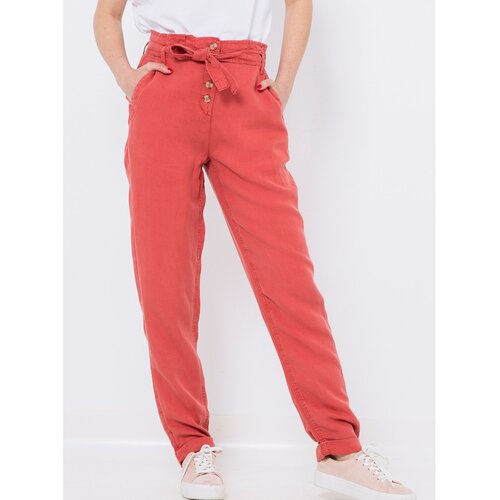 Camaieu Red trousers with high waist and flax admixture - Women Cene