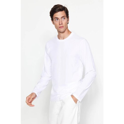 Trendyol White Men&amp;#039;s Plus Size Comfy 100% Cotton Long Sleeved Regular/Regular Cut T-Shirt. Slike