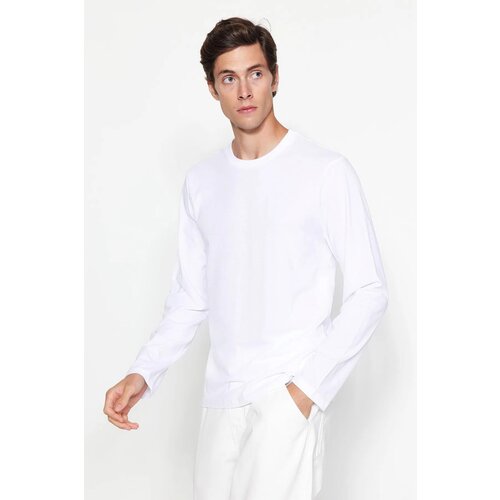 Trendyol White Men's Plus Size Comfy 100% Cotton Long Sleeved Regular/Regular Cut T-Shirt. Slike