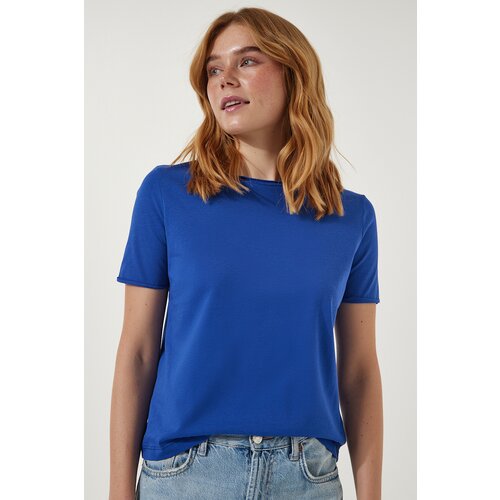 Happiness İstanbul Women's Blue Crew Neck Basic Knitted T-Shirt Slike