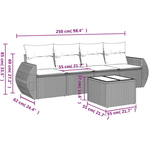 5-dijelni set vrtnih sofa s jastucima poliratan smeđi Slike