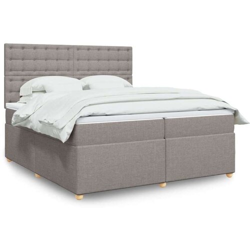  Krevet s oprugama i madracem smeđesivi 200x200 cm od tkanine - Sivo-smeđa 200 x 200 cm gumbi Slike