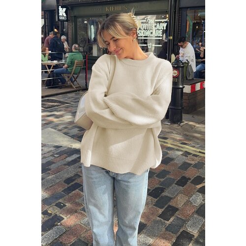 Madmext Ecru Crew Neck Oversize Knitwear Sweater Cene