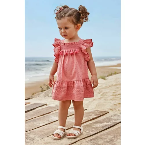 Mayoral Pamučna haljina za bebe boja: ružičasta, mini, ravna