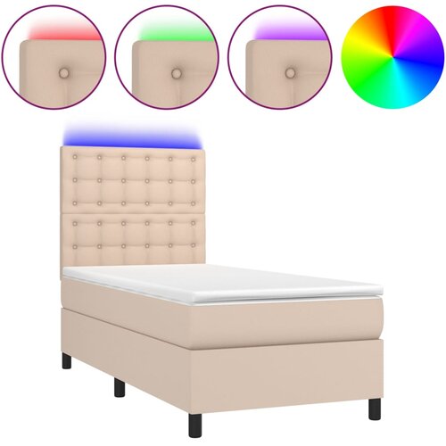  box spring i madrac LED cappuccino 80x200cm umjetna koža Slike