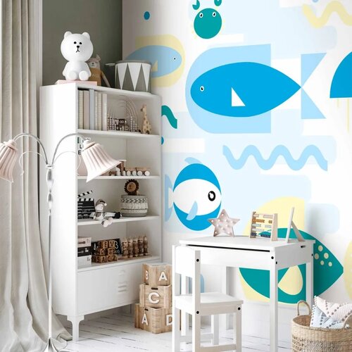  Foto tapeta - Animals in the sea - geometric blue fish in water for kids 500x350 Standard Slike