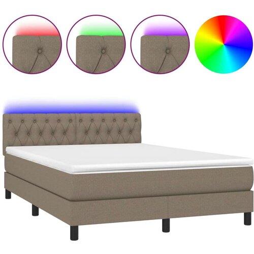  Krevet box spring s madracem LED smeđesivi 140x200 cm tkanina Slike