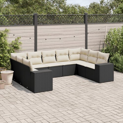  9-dijelni set vrtnih sofa s jastucima crni od poliratana Cijene