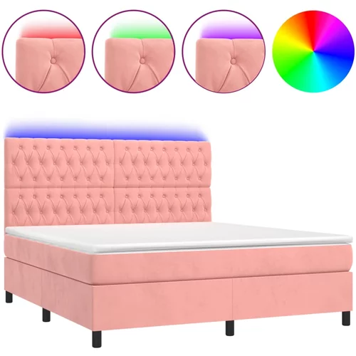 vidaXL Box spring postelja z vzmetnico LED roza 160x200 cm žamet, (20902409)