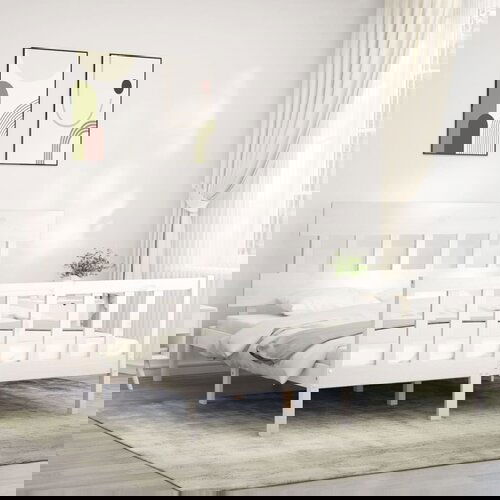 VidaXL Posteljni okvir z vzglavjem bel 160x200 cm trden les Slike