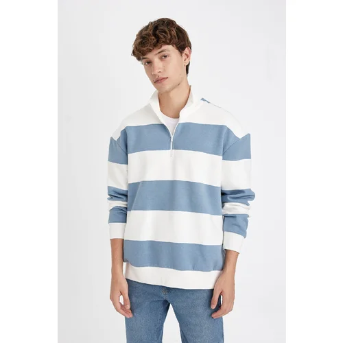 Defacto Boxy Fit Zipper Collar Striped Sweatshirt