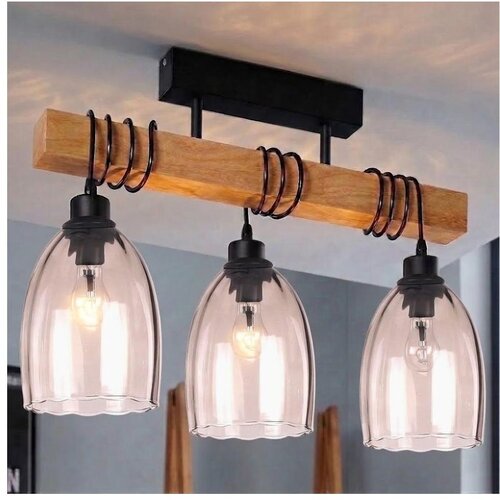 Brilagi Plafonski luster WOOD GLASS 3xE27/60W/230V borovina/crna/zadimljeno bež Slike