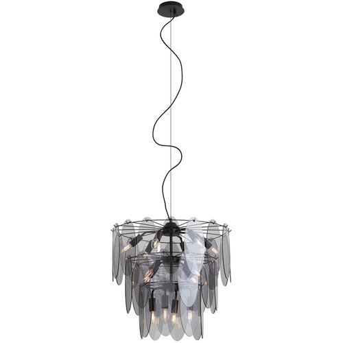 QAZQA Art Deco hanglamp zwart met smoke glas ovaal 14-lichts - Mochan Slike