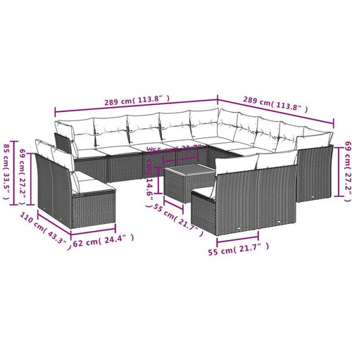 vidaXL 14-dijelni set vrtnih sofa s jastucima poliratan Bež Cene