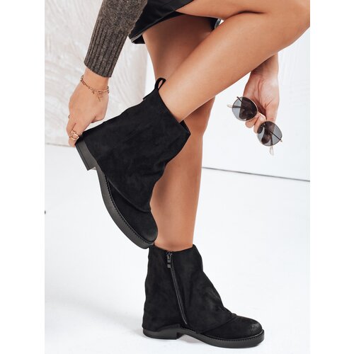 DStreet Botki damskie zamszowe z wywiniętą cholewką czarne Slike