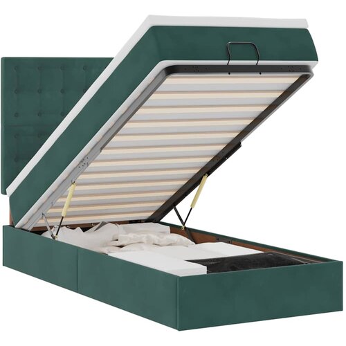 Maison Chic Otomanski Posteljni okvir - Enojna postelja - Postelja za odrasle z vzmetnicami zelen 90x190cm žamet-J2144, (21775843) Slike
