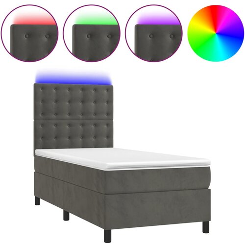 Maison Chic Box spring postelja - Vzmetna postelja z vzmetnico LED temno siva 100x200 cm žamet SL21766, (21903024) Slike