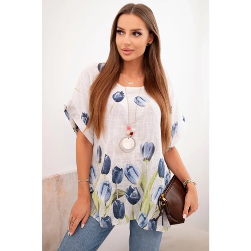 Kesi Włoski Women&amp;#039;s cotton shirt with a floral pattern white Slike