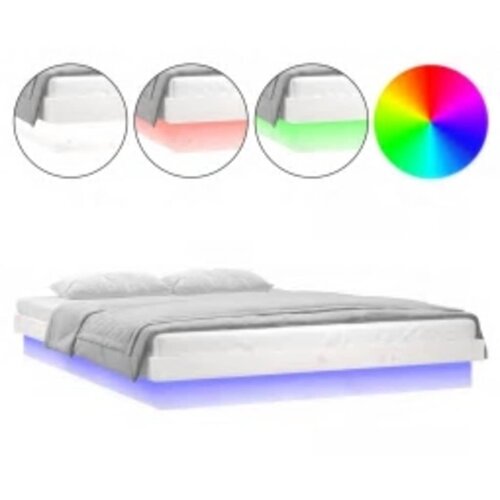  LED okvir za krevet bijeli 160 x 200 cm od masivnog drva Slike