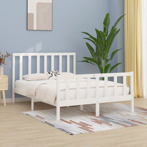 The Living Store Posteljni okvir bel iz trdnega lesa 140x200 cm - Posteljni Okvir, (21522963) Slike