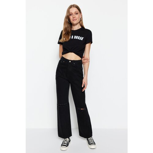 Trendyol black Ripped Detailed High Waist 90's Wide Leg Jeans Cene