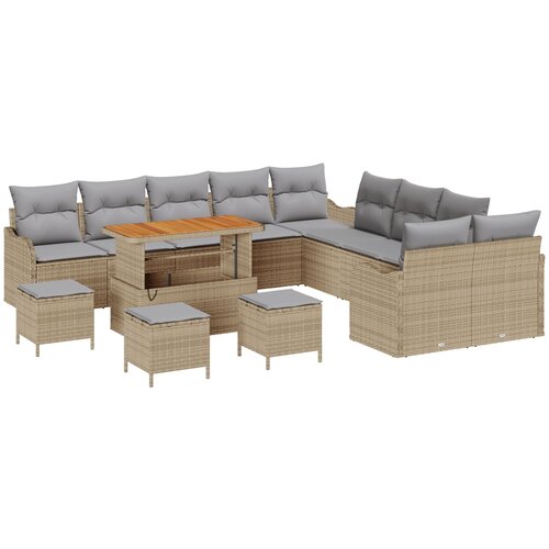 vidaXL 14-dijelni vrtni sofa set sa jastucima u bež poli ratan, 2-sjedalni vrtni sofa set sa jastucima u bež poli ratan, 4-dijelni vrtni blagovaonski set sa jastucima u bež poli ratan Cijene