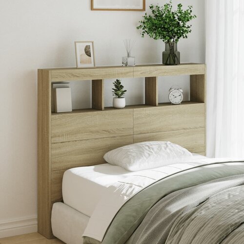  The Living Store Omarica za vzglavje postelje LED sonoma hrast 120x17x102 cm - Omarica Za Vzglavje Postelje, (21484706) Cene