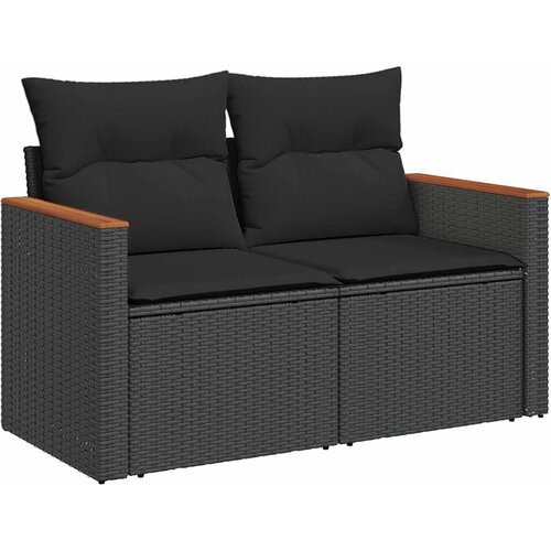  7-dijelni set vrtnih sofa od poliratana s jastucima crni Black Slike