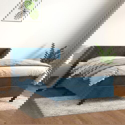 The Living Store Box spring postelja z vzmetnico temno modra 100x200 cm žamet - Box Spring Postelja, (21488482) Slike
