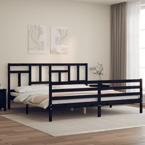 The Living Store Posteljni okvir z vzglavjem črn 200x200 cm trden les - Posteljni Okvir, (21531185) Slike