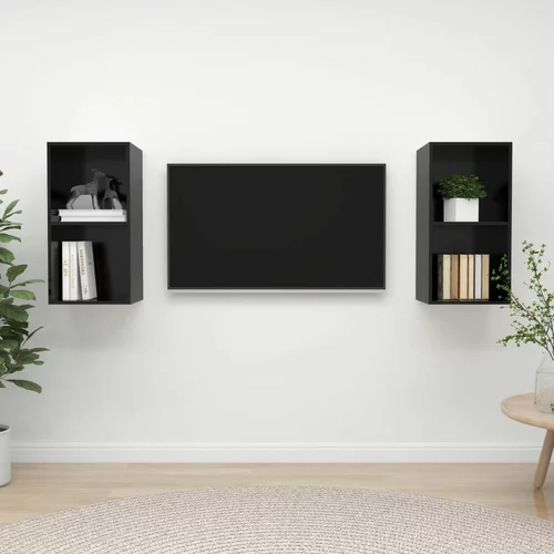 vidaXL Stenska TV omarica 2 kosa visok sijaj črne barve iverna plošča, (20733313)