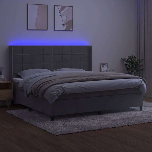  Box spring s madracem LED svjetlosivi 200x200 cm bar&amp;scaron;un Slike
