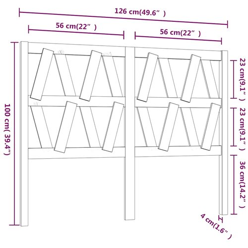  Uzglavlje za krevet sivo 126 x 4 x 100 cm od masivne borovine Slike