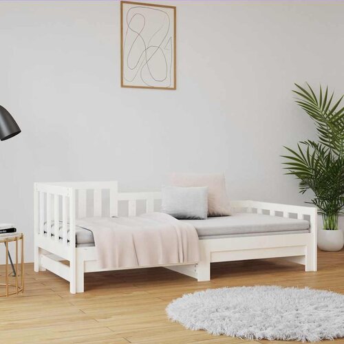  Dnevni ležaj na izvlačenje bijeli 2x(90x190)cm masivna borovina Slike