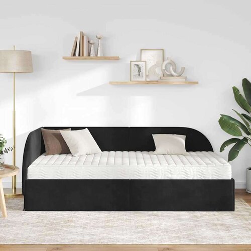 VidaXL Kutni krevetni okvir s madracem s uzglavljem 2 pcs Crna Bar&amp;scaron;un - Crna 90 x 200 cm Slike