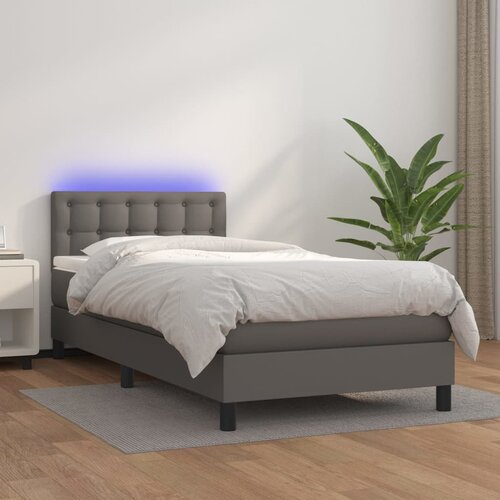 Krevet box spring s madracem LED sivi 100x200cm od umjetne kože Cene