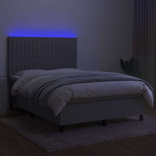  Krevet box spring s madracem LED svjetlosivi 140x200 cm tkanina Slike