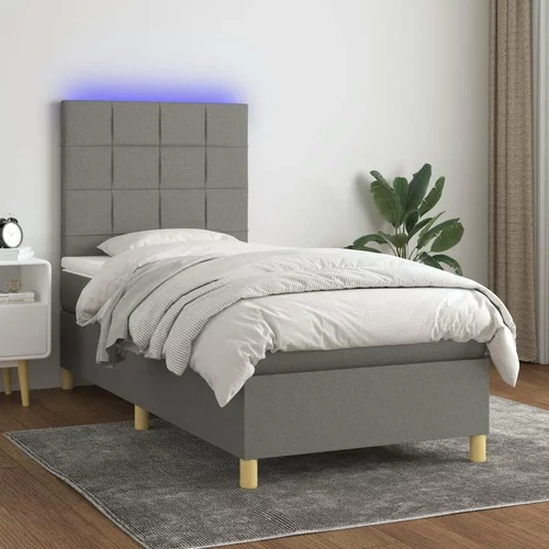  Box spring postelja z vzmetnico LED temno siva 100x200 cm blago, (20789437)