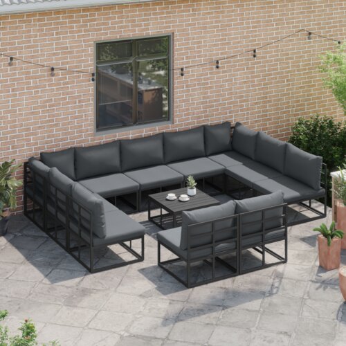 VidaXL Vrtna sedežna garnitura 11 pcs Črna 353 x 211.5 x 71 cm Slike