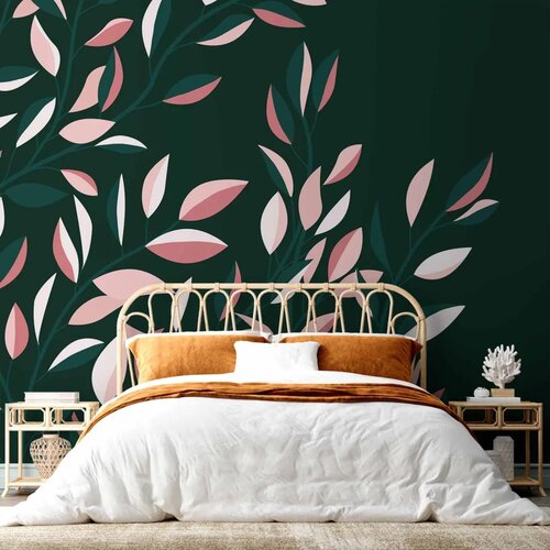  Foto tapeta - Flowering vine - minimalist climbing leaves on a green background 250x175 Slike
