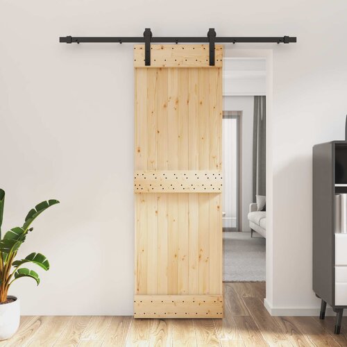  Klizna vrata Prirodna i crna 70 x 210 cm Čvrsta borovina Cijene