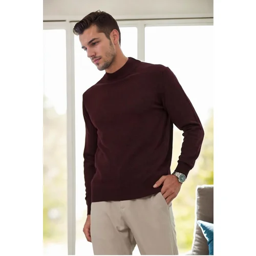 Dewberry 64721 Half Turtleneck Woolen Mens Knit Sweater-BORDEAUX